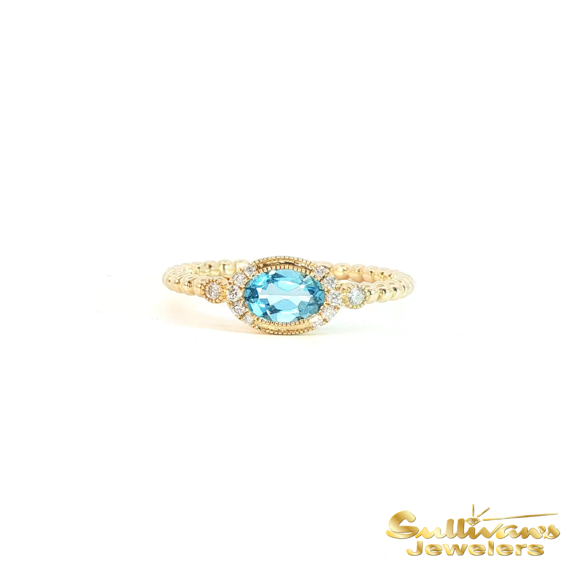 14K Yellow Gold Blue Topaz Bead Ring