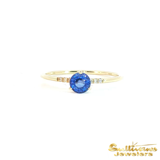 14K Yellow Gold Blue Sapphire Stackable Ring