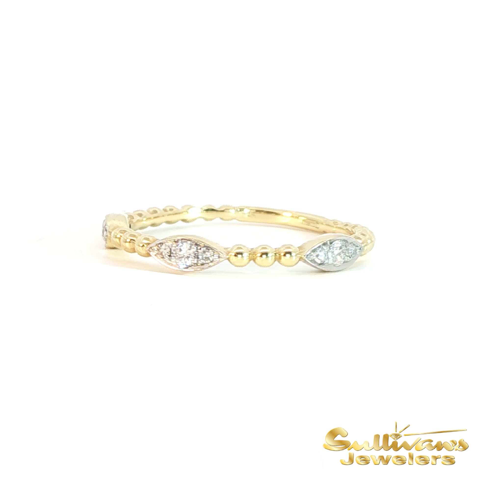 14K Two Tone Gold Marquise Diamond Beaded Ring