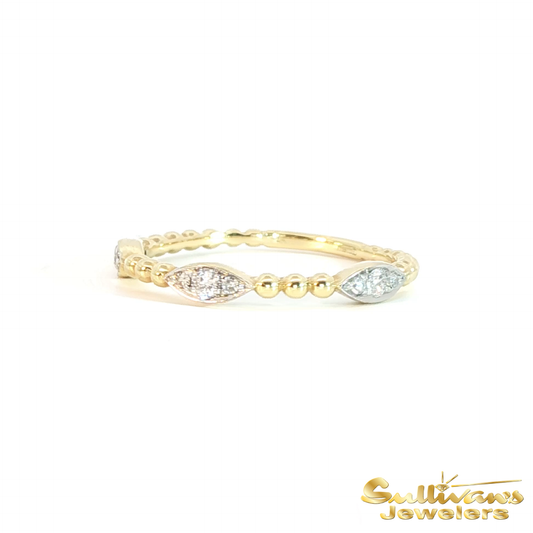 14K Two Tone Gold Marquise Diamond Beaded Ring