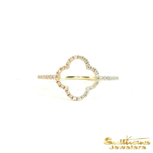 14K Yellow Gold Diamond Open Clover Ring