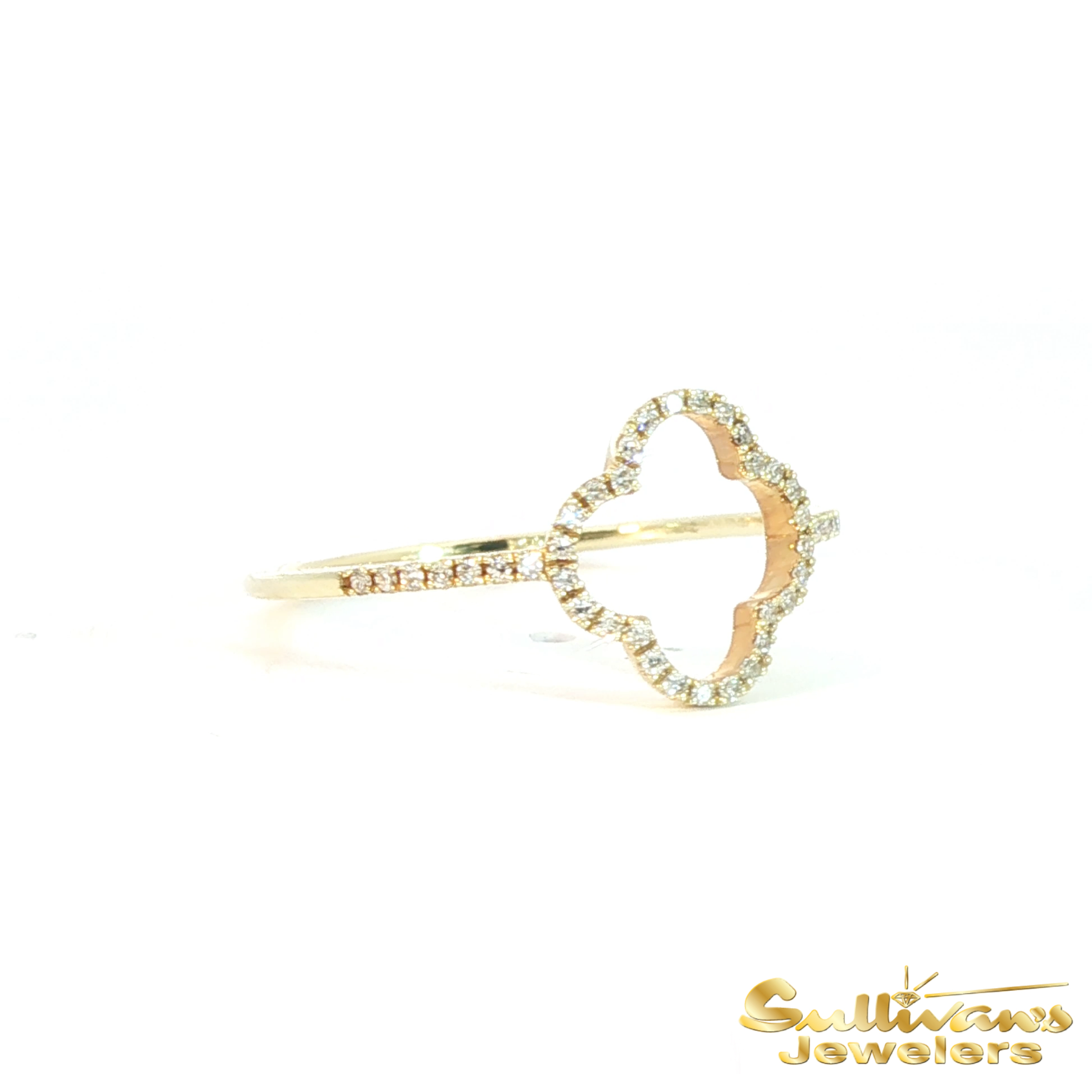 14K Yellow Gold Diamond Open Clover Ring