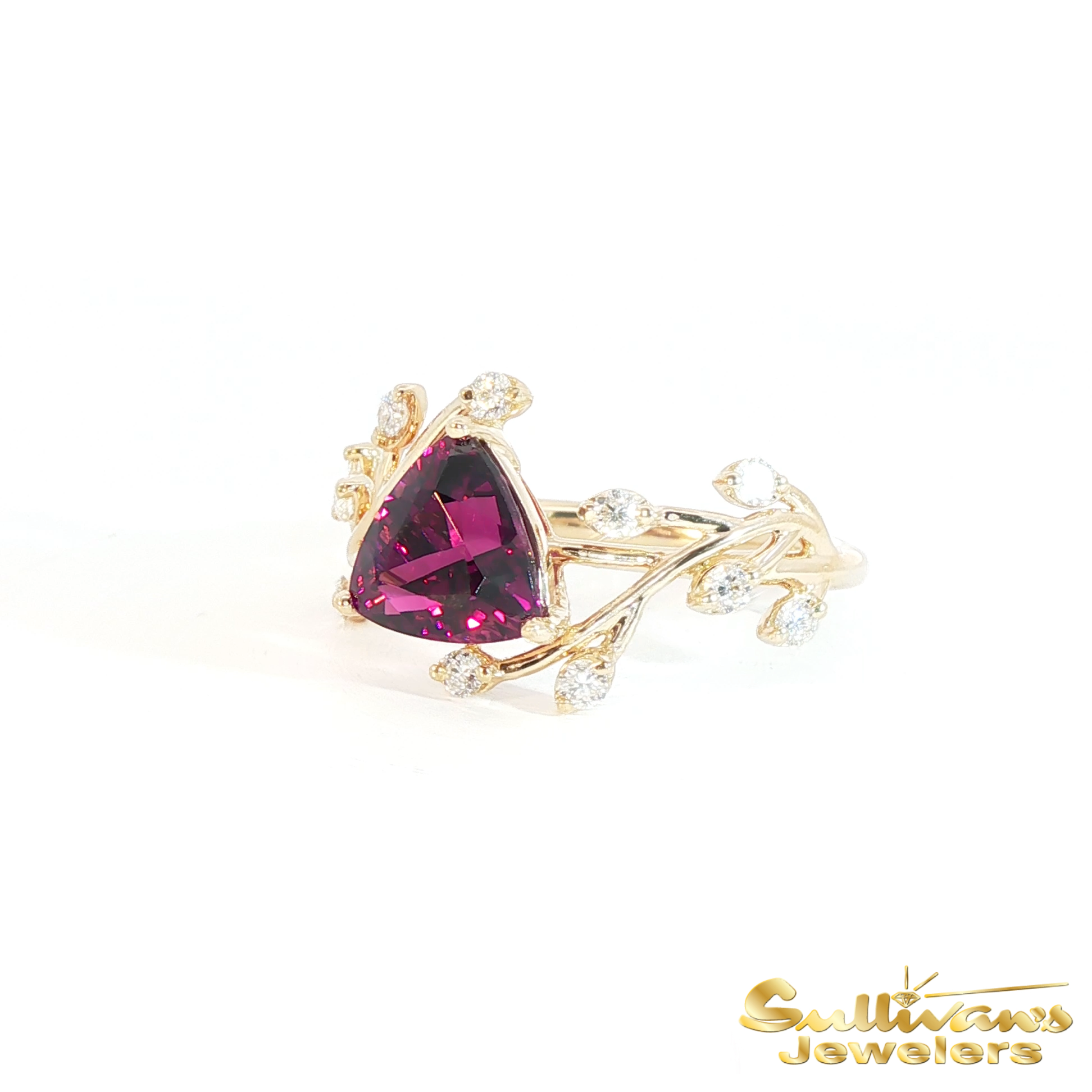 14K Yellow Gold Vine Grape Garnet Ring