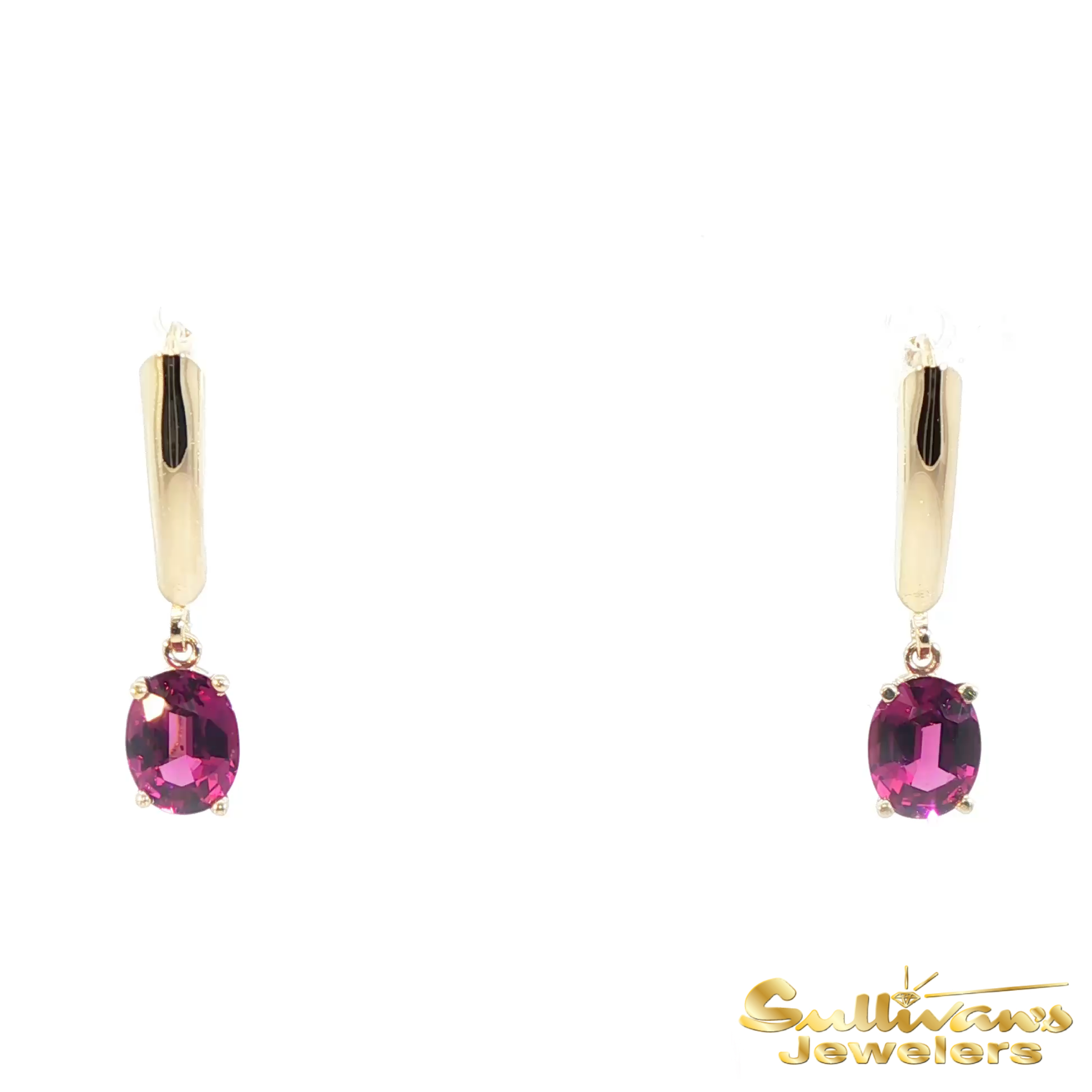 14K Yellow Gold Grape Garnet Dangle Earrings