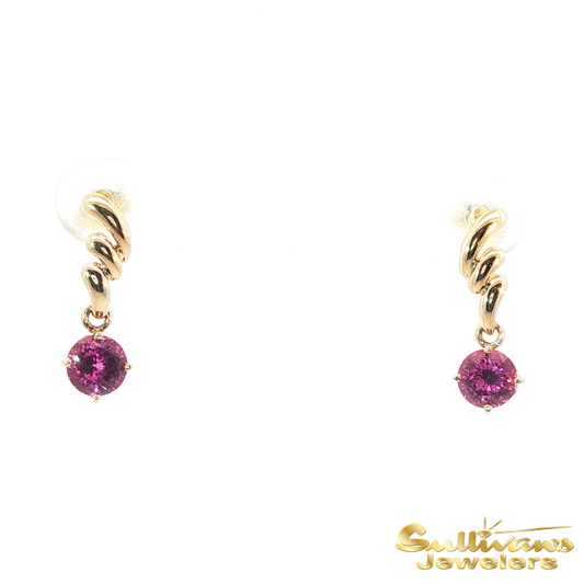 14K Yellow Gold Rhodolite Garnet Spiral Drop Earrings