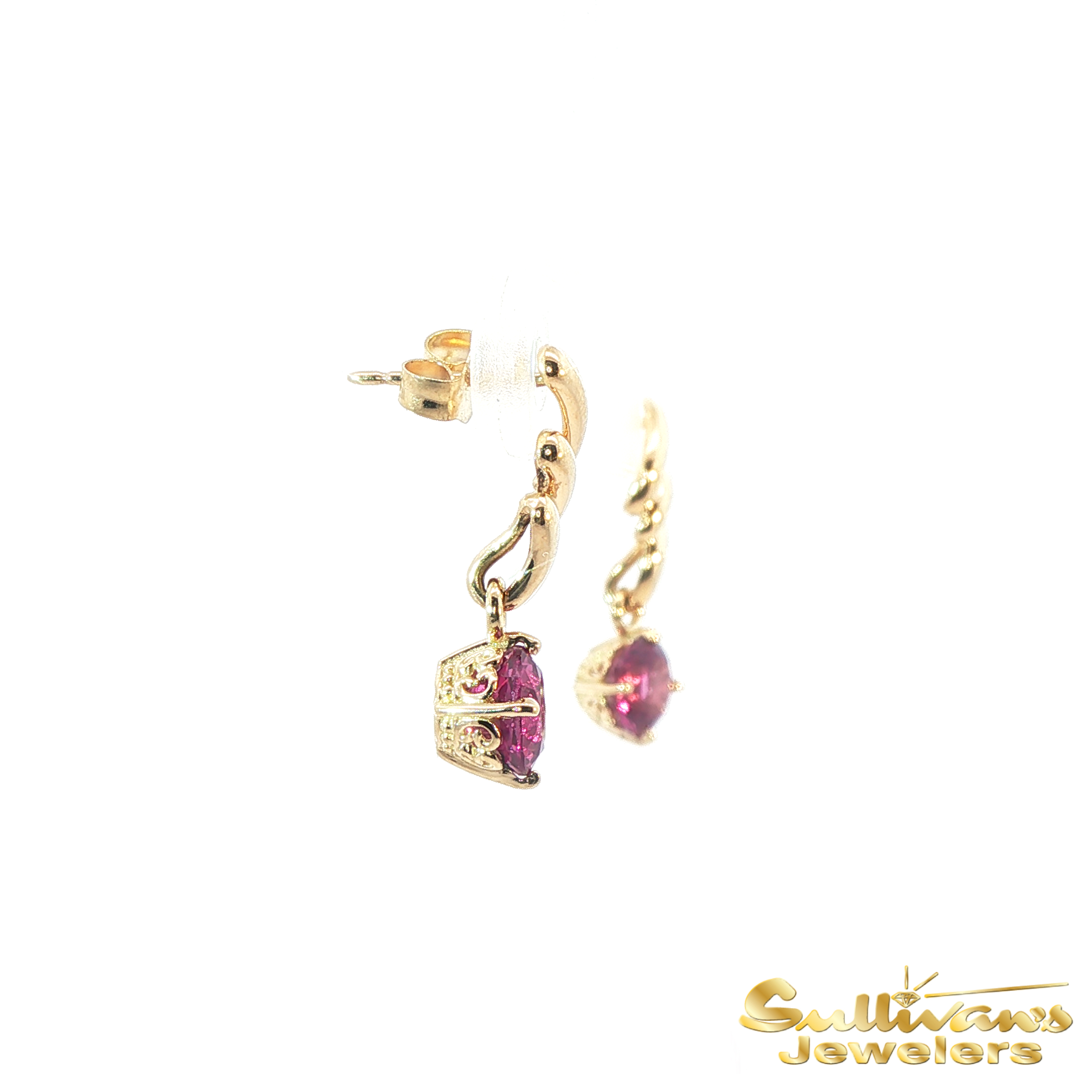 14K Yellow Gold Rhodolite Garnet Spiral Drop Earrings