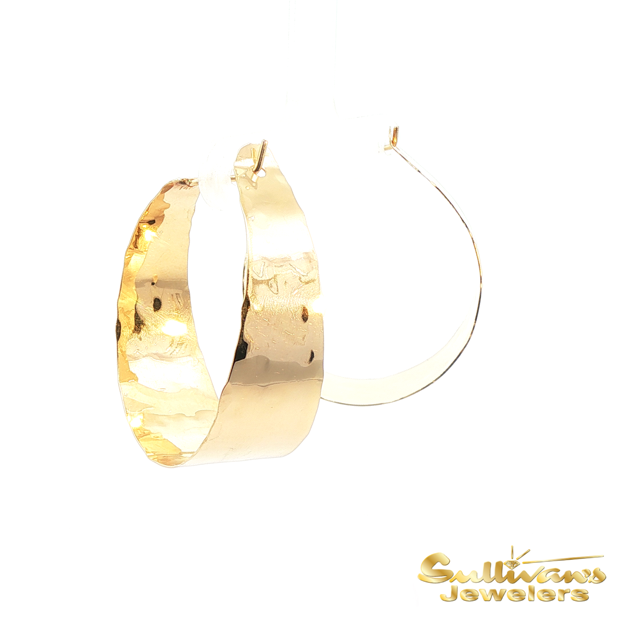 14K Yellow Gold Bypass Hammered Hoops
