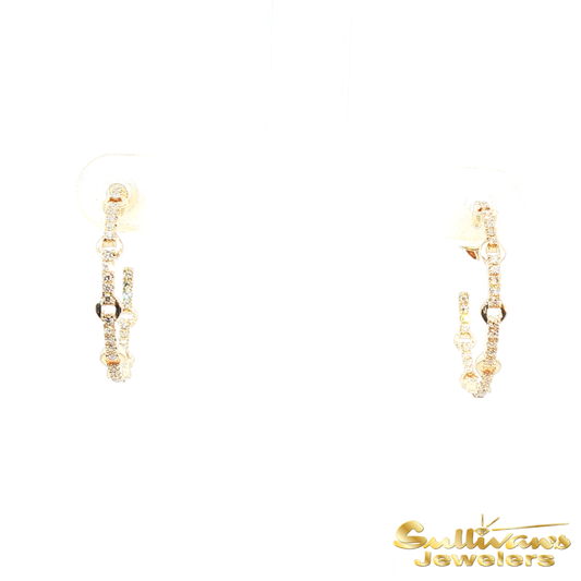 14K Yellow Gold Diamond Open Hoop Earrings