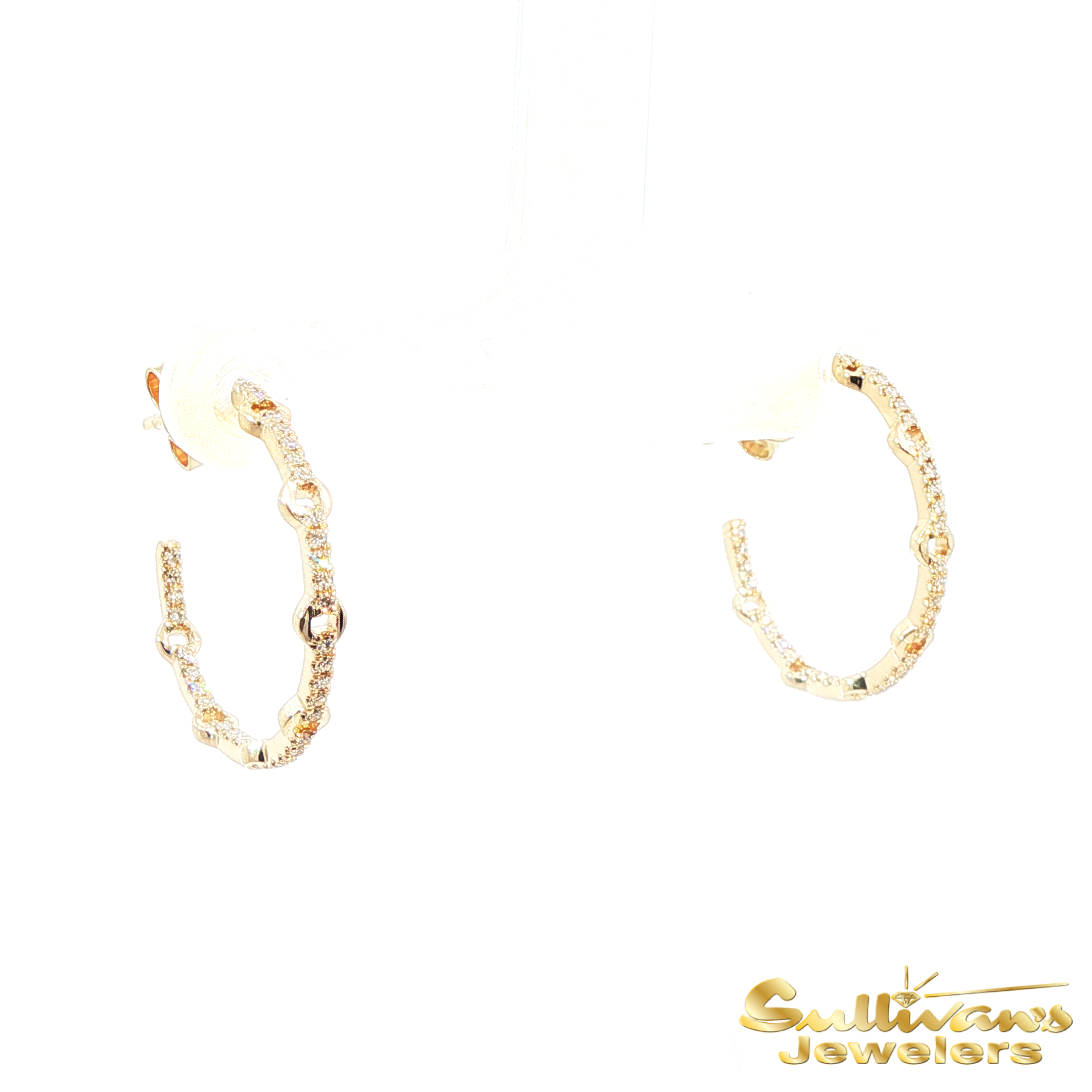 14K Yellow Gold Diamond Open Hoop Earrings