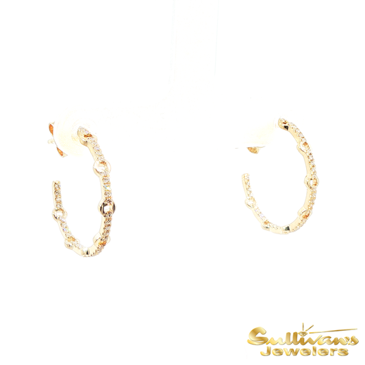 14K Yellow Gold Diamond Open Hoop Earrings