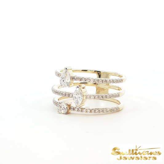 14K Yellow Gold Triple Band Diamond Ring