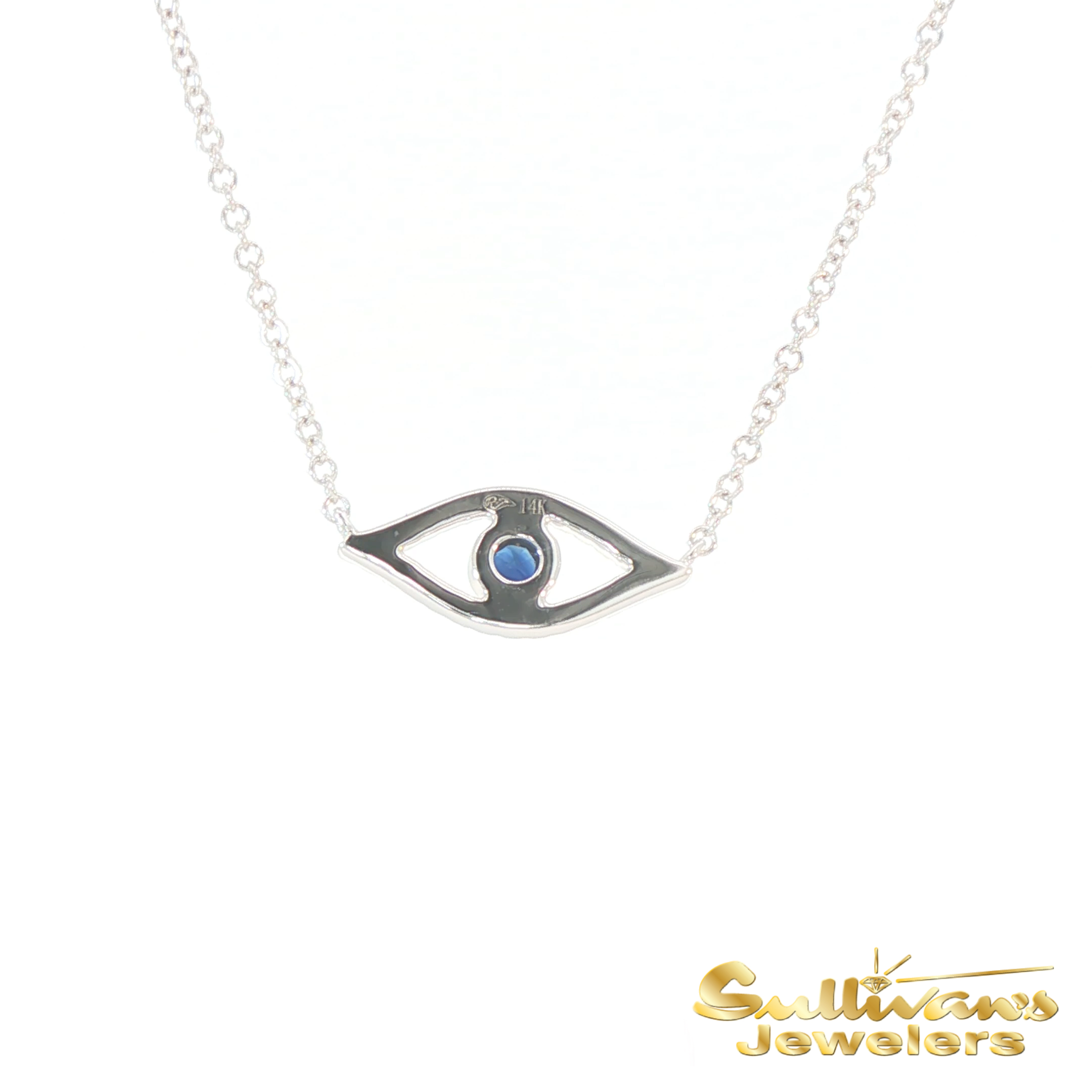 14K White Gold Blue Sapphire Evil Eye