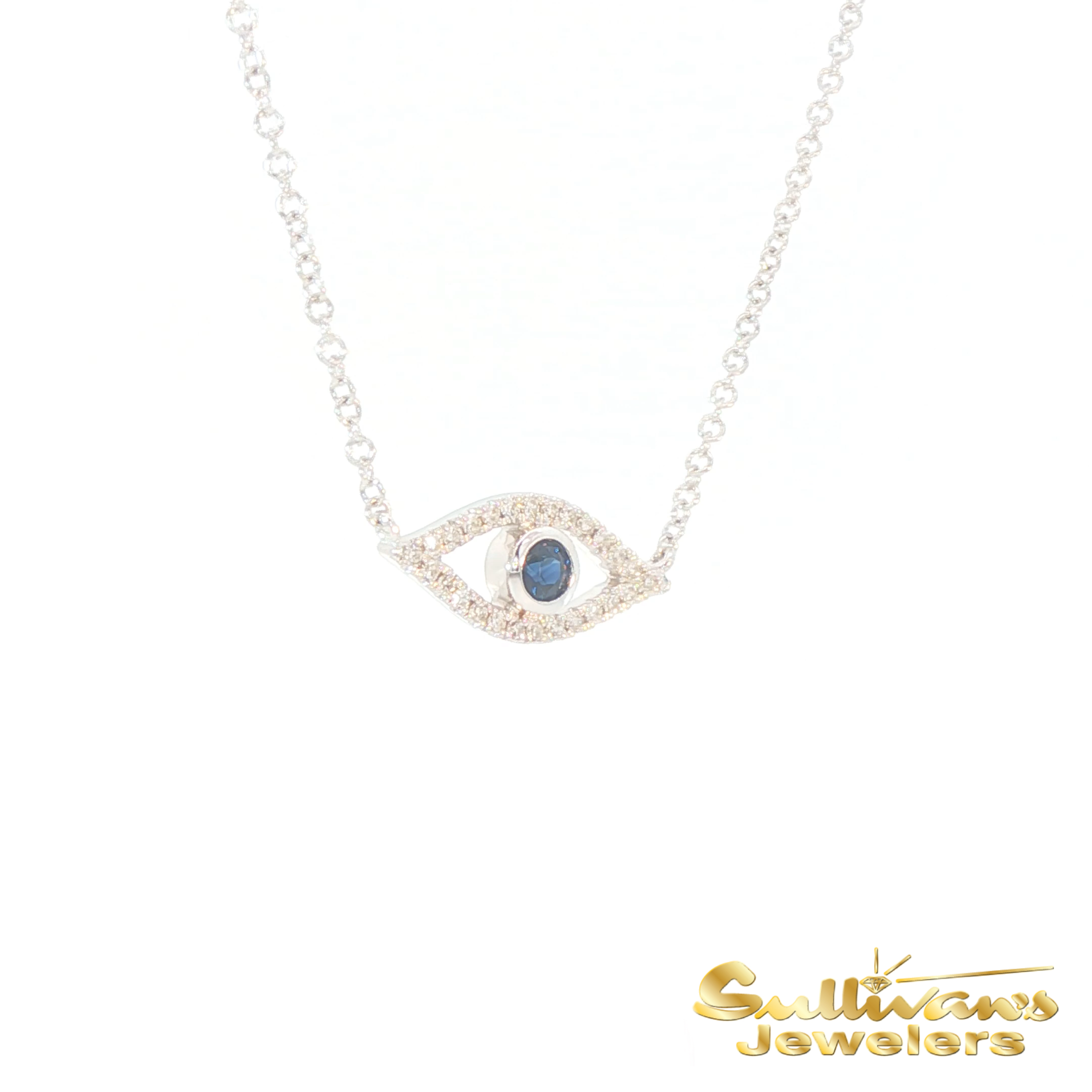 14K White Gold Blue Sapphire Evil Eye