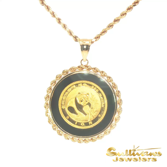14K Yellow Gold Onyx Panda Coin Pendant