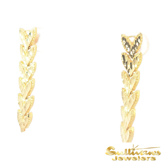 14K Yellow Gold Heart Drop Earrings
