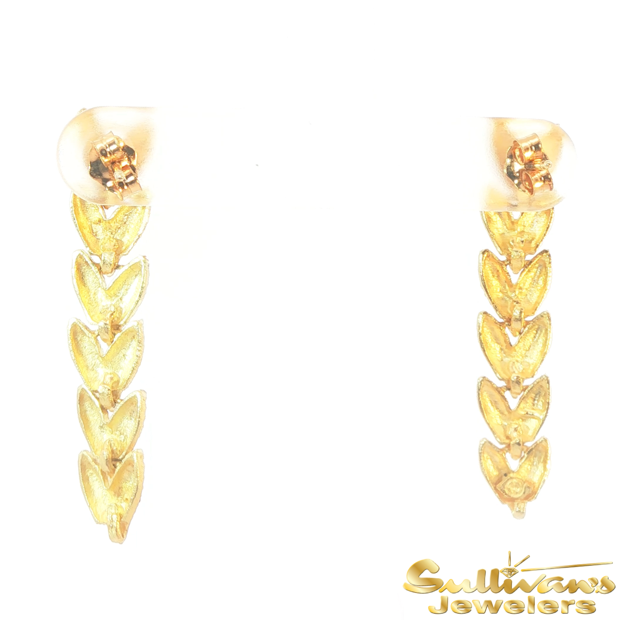 14K Yellow Gold Heart Drop Earrings