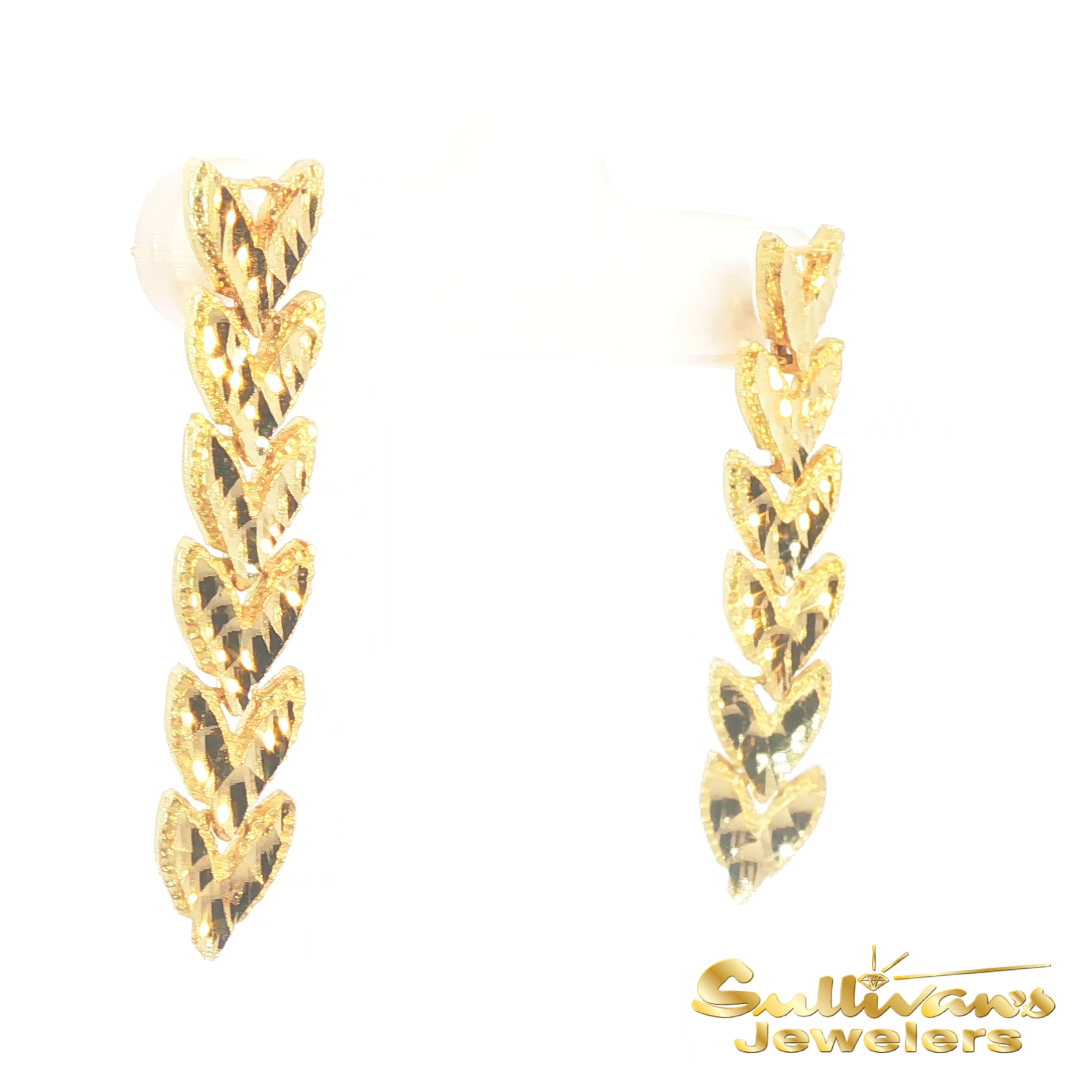 14K Yellow Gold Heart Drop Earrings