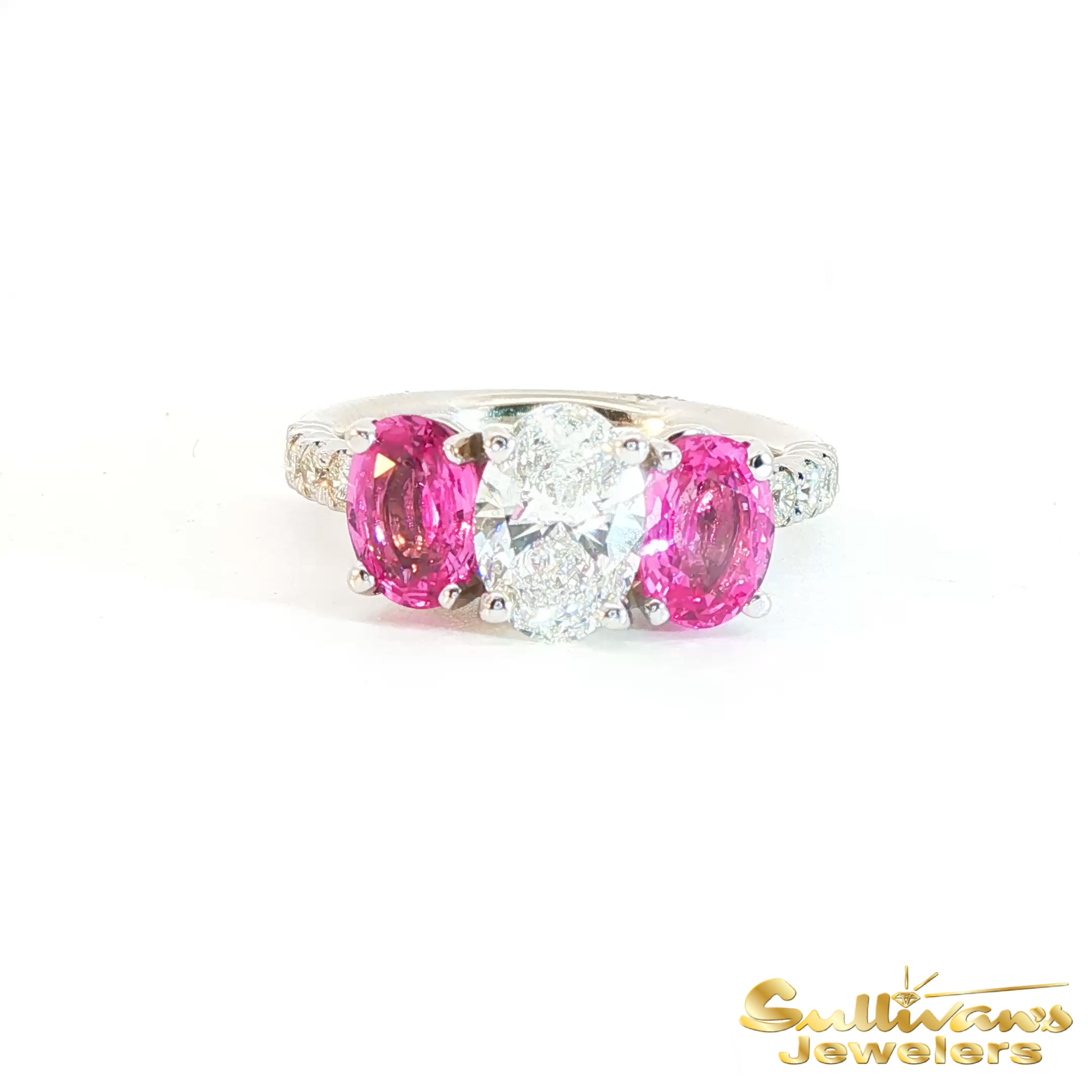 14K White Gold Pink Sapphire and Diamond Ring