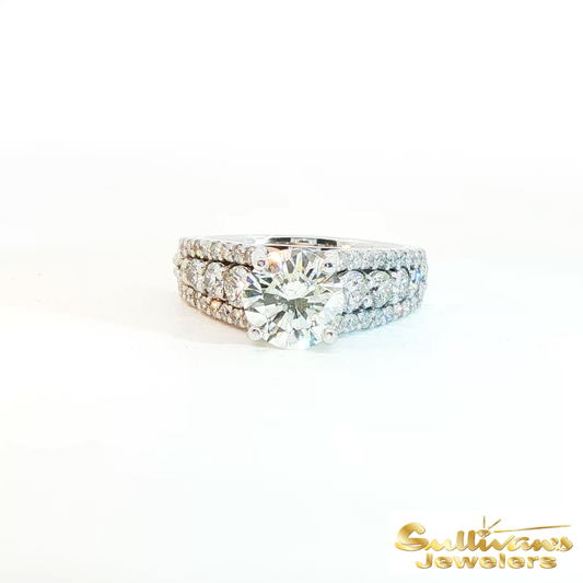 14K White Gold Cathedral Natural Diamond Ring