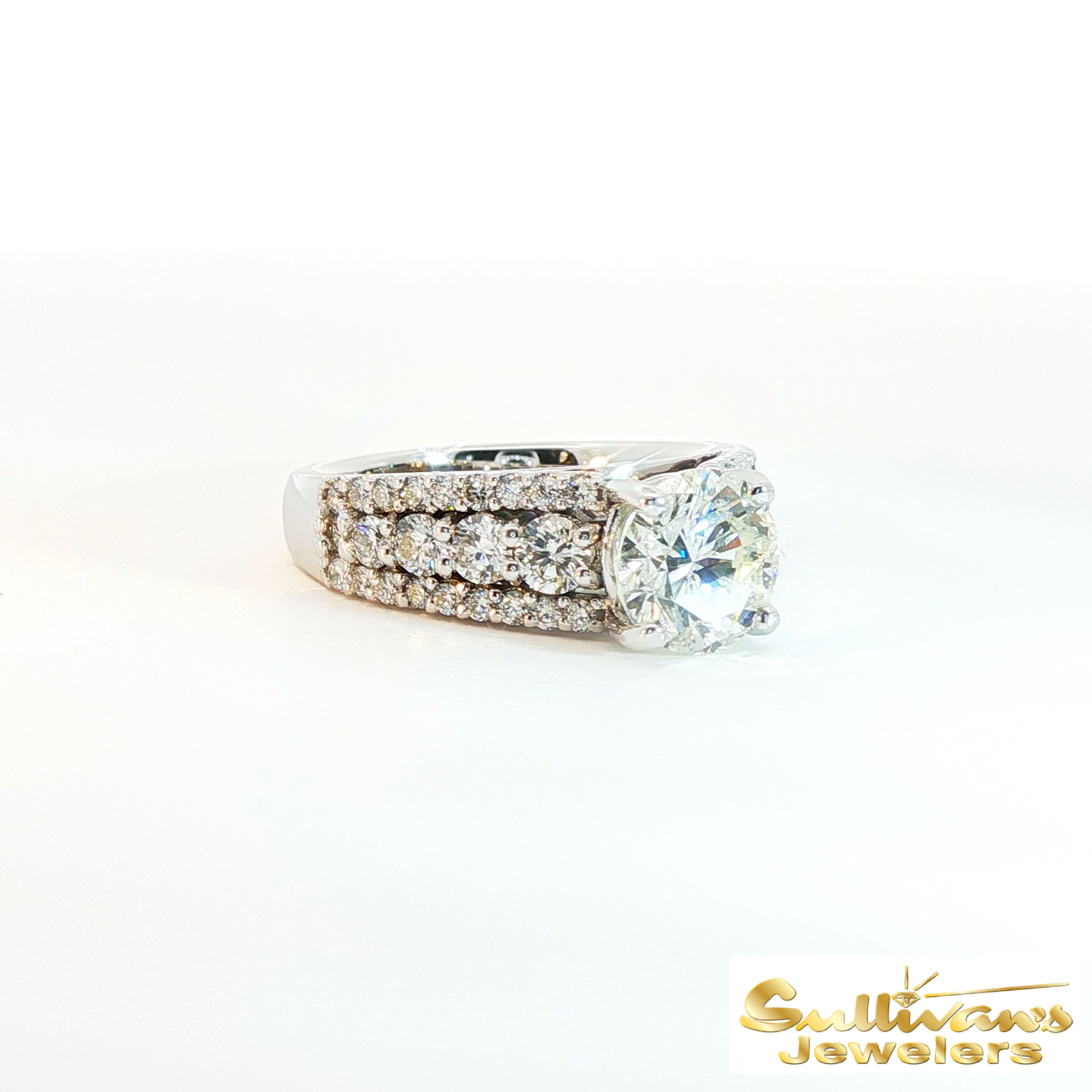 14K White Gold Cathedral Natural Diamond Ring