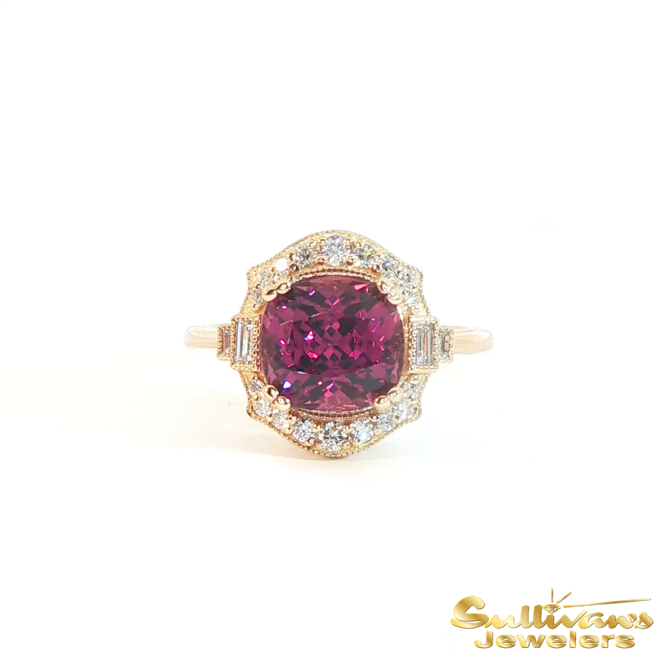 14K Yellow Gold Cushion Grape Garnet Ring
