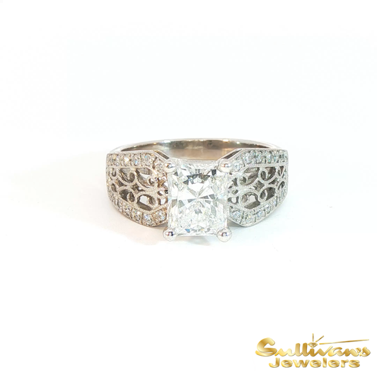 18K White Gold Radiant Cut Antique Engagement Ring