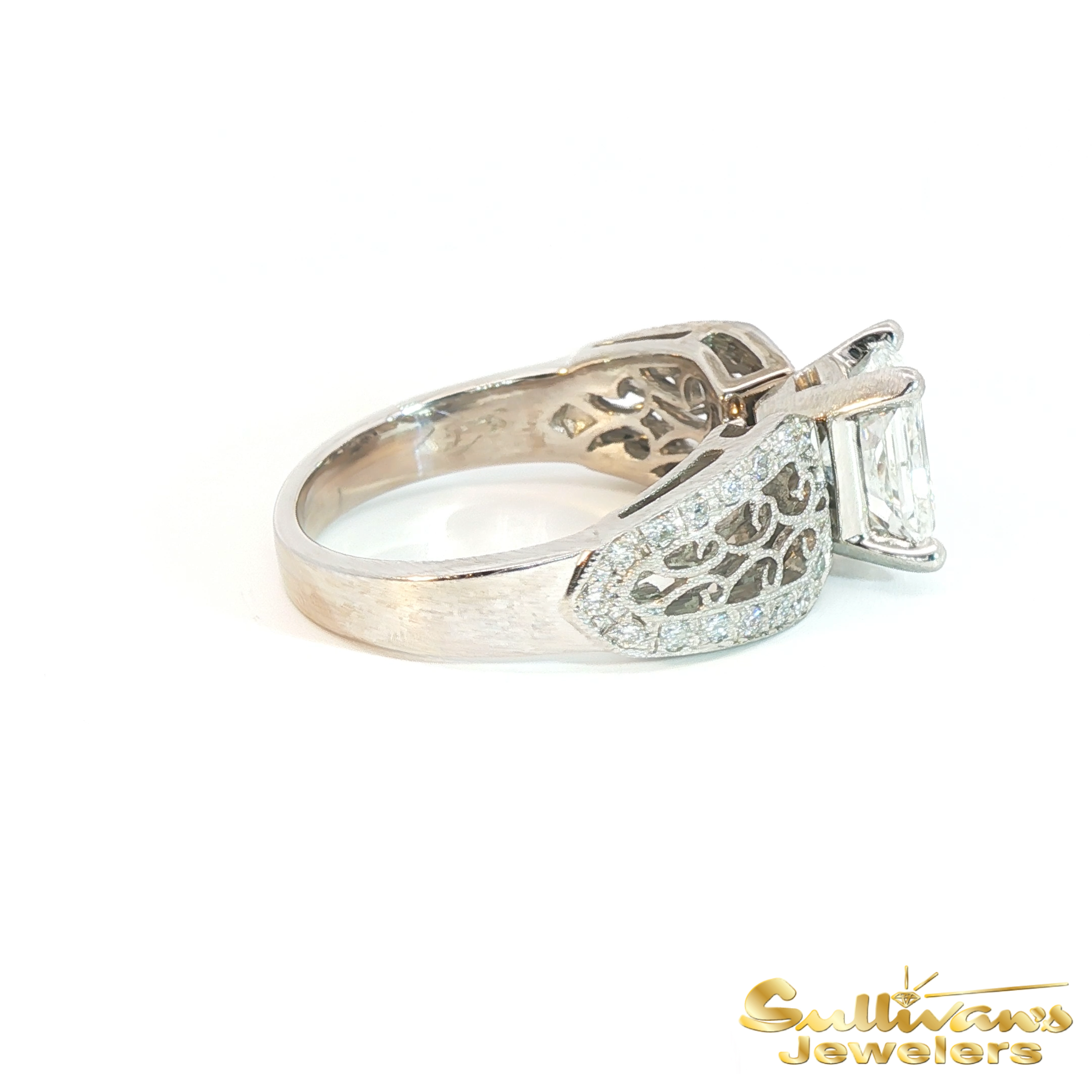18K White Gold Radiant Cut Antique Engagement Ring