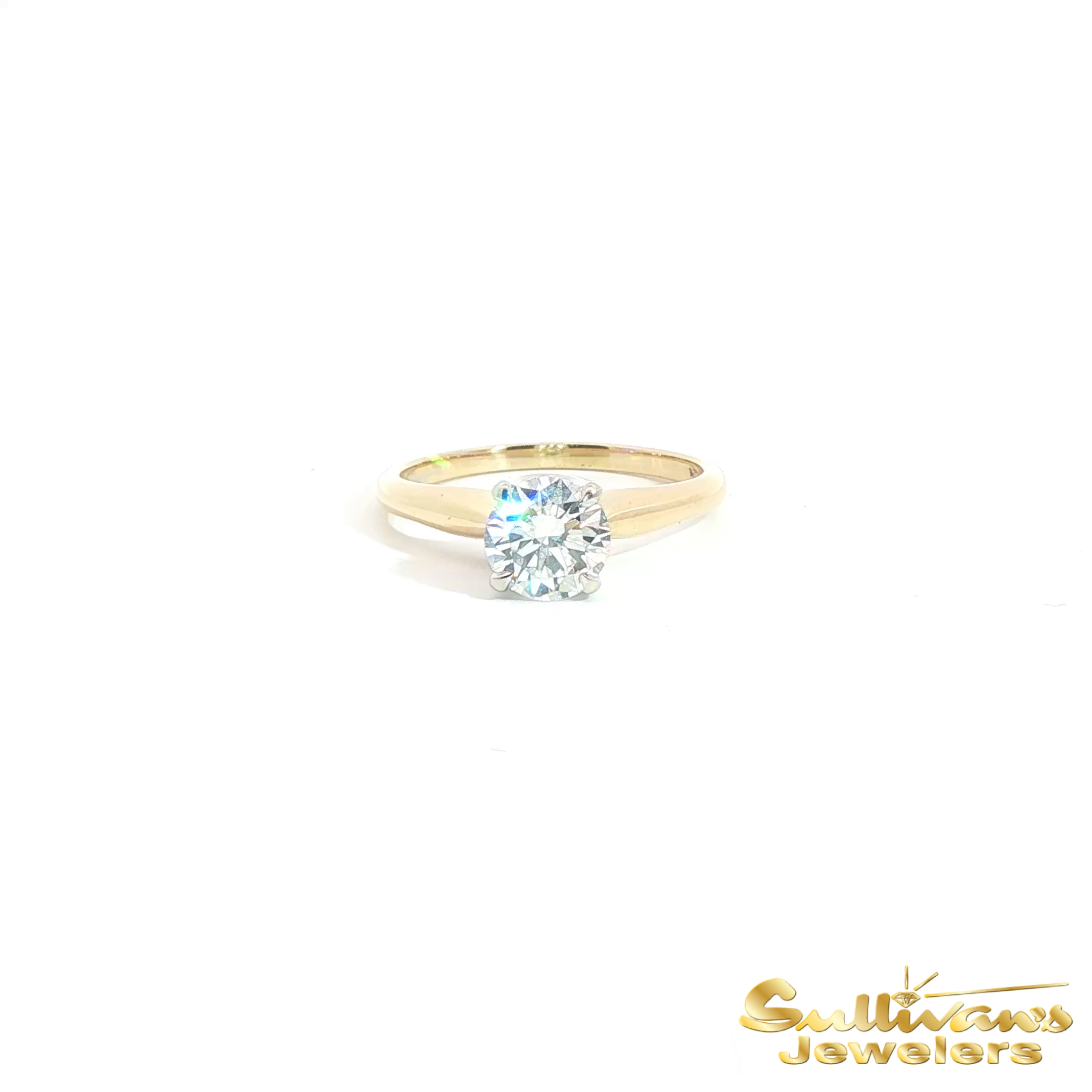 14K Yellow Gold Round Brilliant Diamond Solitaire Ring