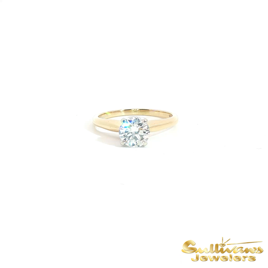 14K Yellow Gold Round Brilliant Diamond Solitaire Ring