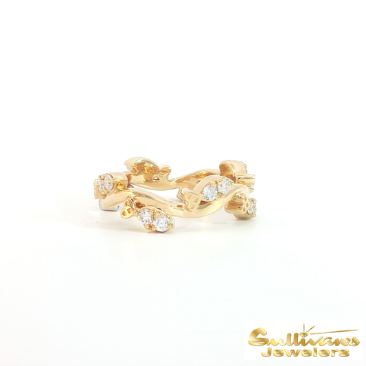 14K Yellow Gold Diamond "Swimming Upstream" Fish Ring