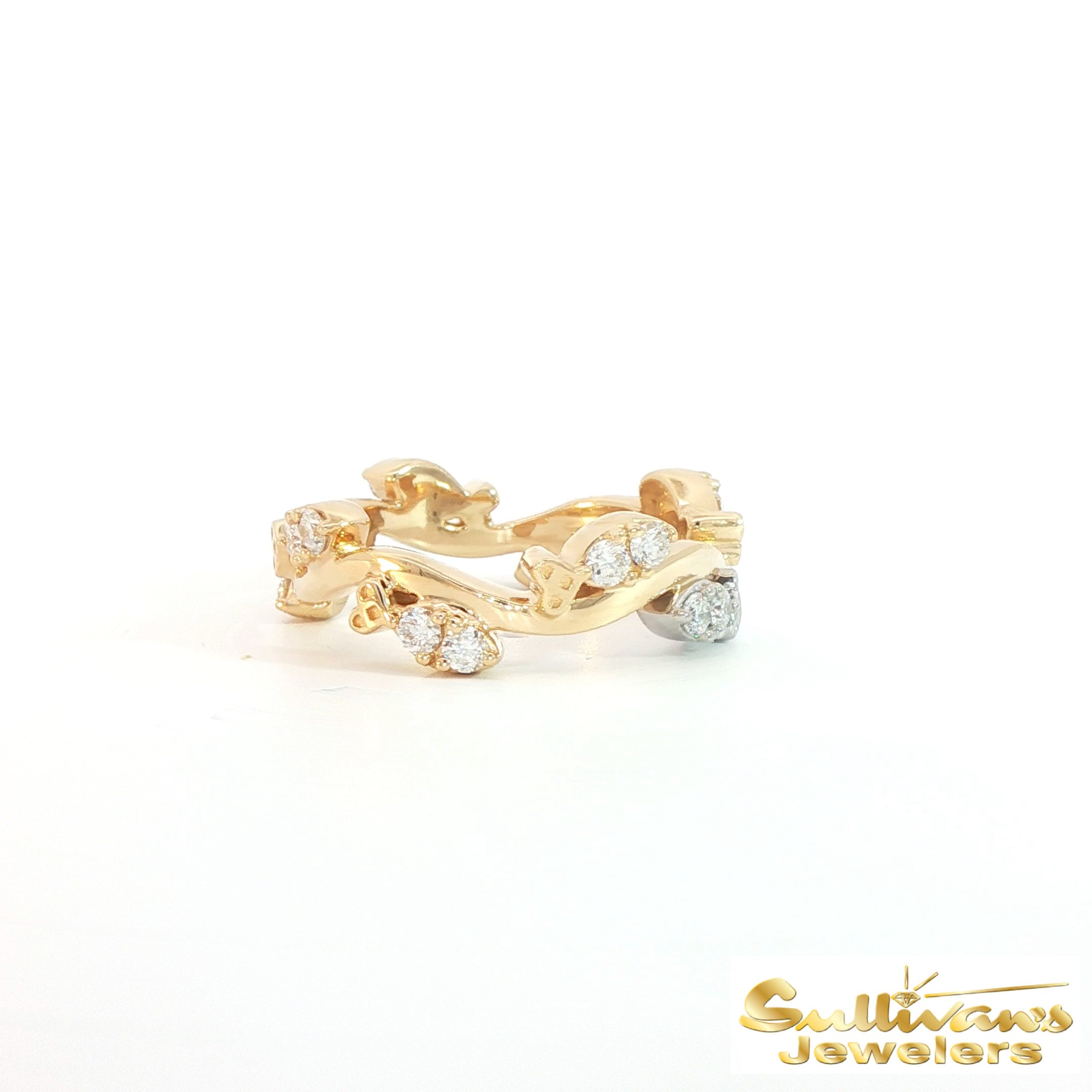 14K Yellow Gold Diamond "Swimming Upstream" Fish Ring