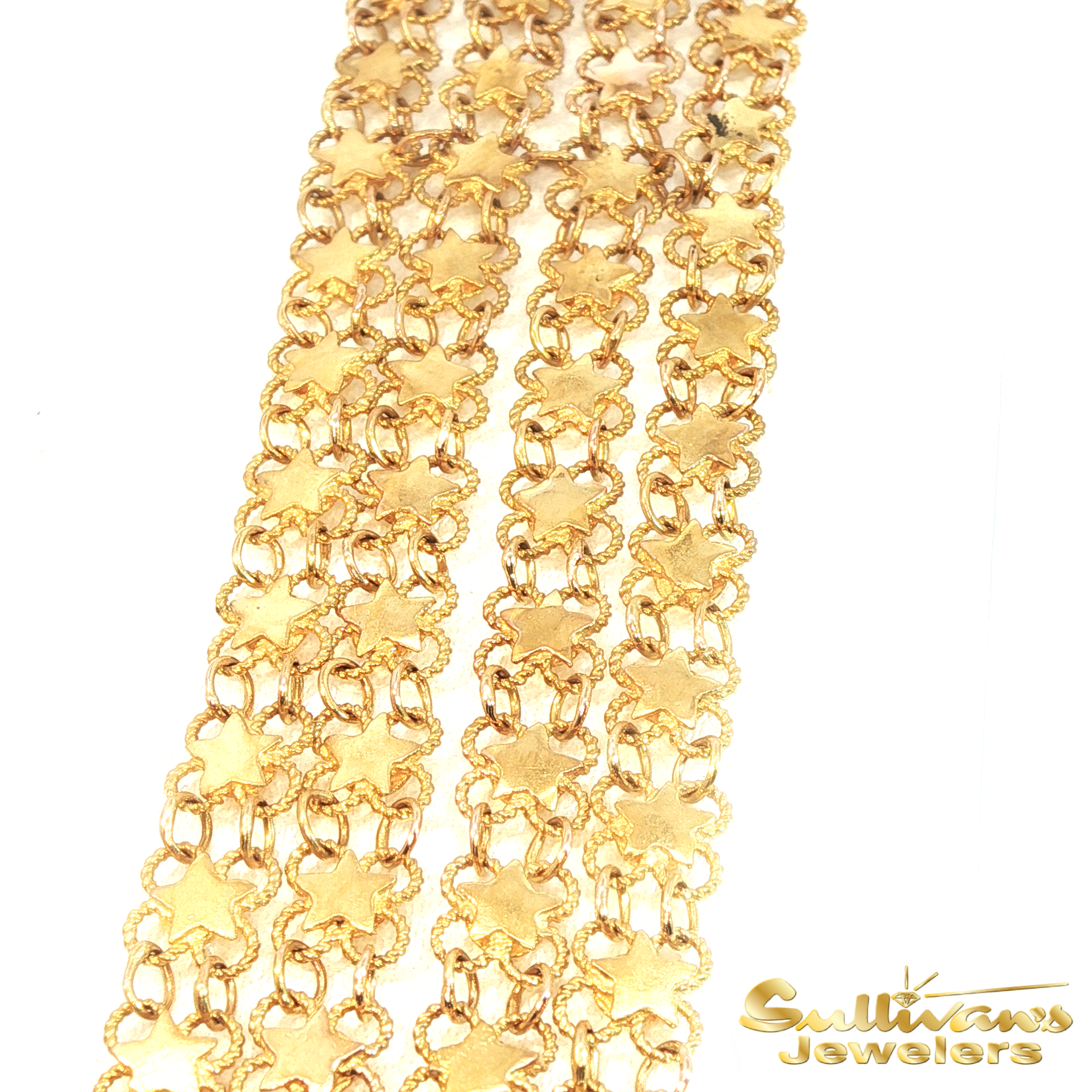 Vintage Style Yellow Gold Filigree Multi-Strand Star Link Bracelet
