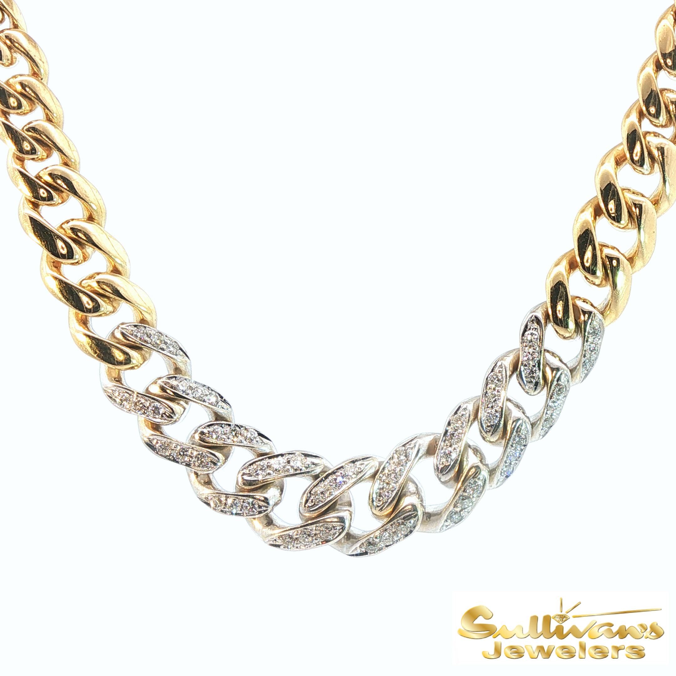 18K Two Tone Diamond-Accented Gold Cuban Chain