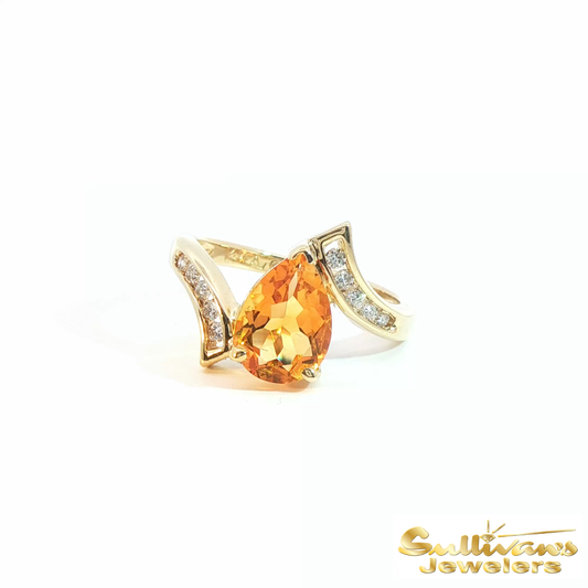 14K Yellow Gold Pear Citrine Ring
