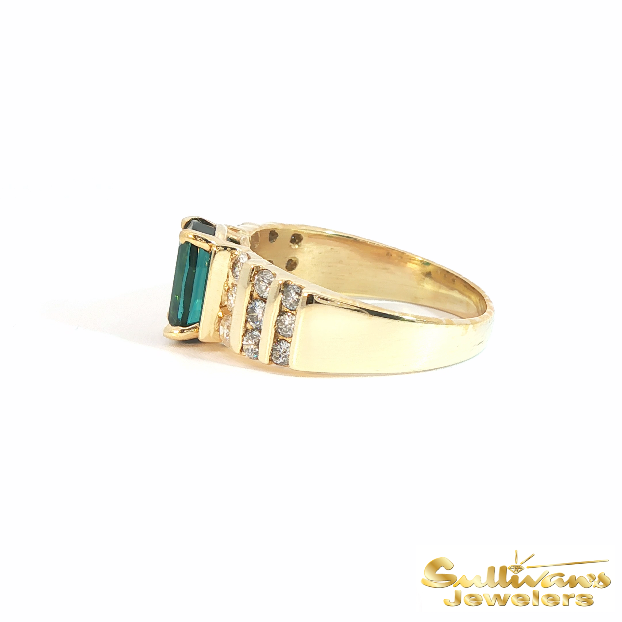 14K Yellow Gold Teal Tourmaline Diamond Ring