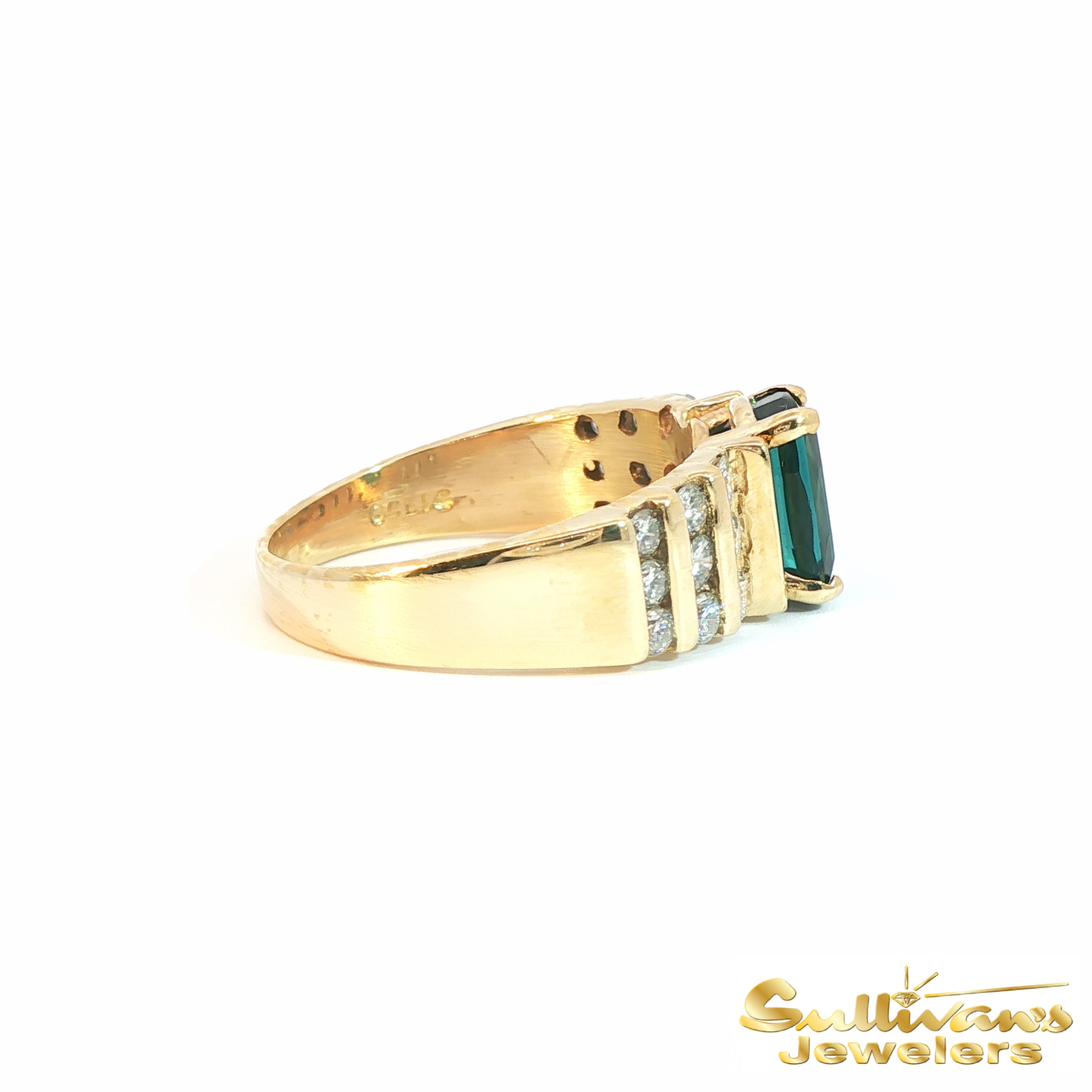 14K Yellow Gold Teal Tourmaline Diamond Ring