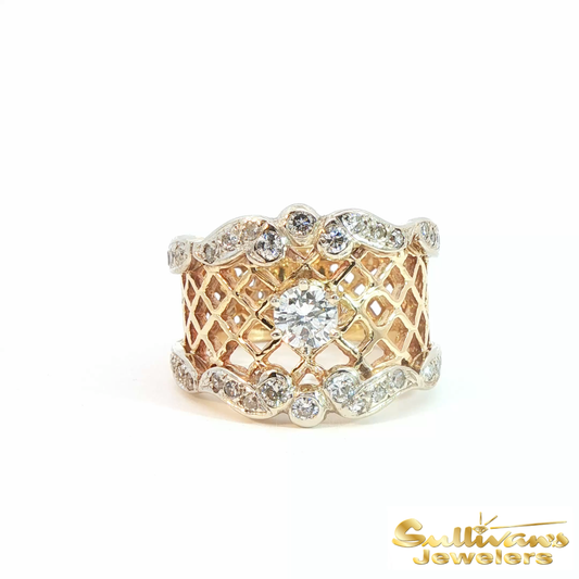 14K Yellow Gold Lattice Diamond Ring