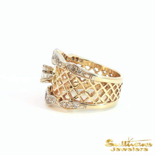 14K Yellow Gold Lattice Diamond Ring