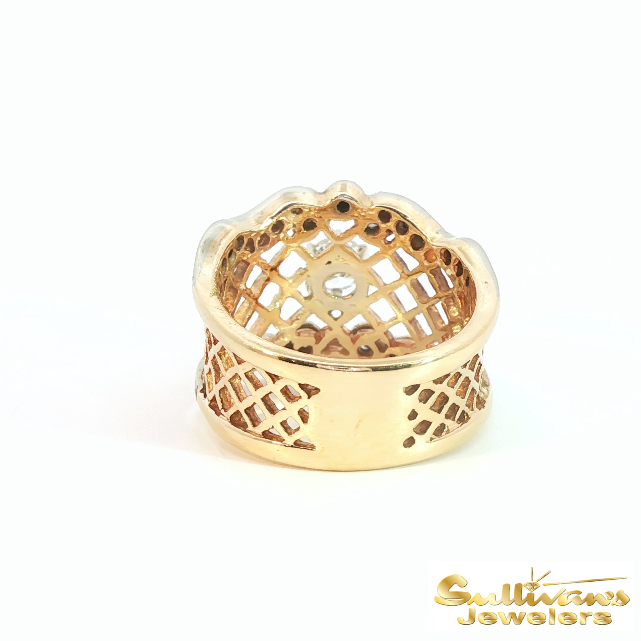 14K Yellow Gold Lattice Diamond Ring
