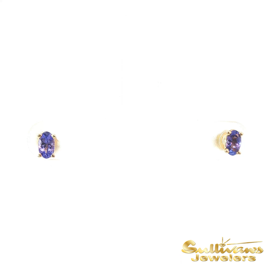 14K Yellow Gold Tanzanite Stud Earrings