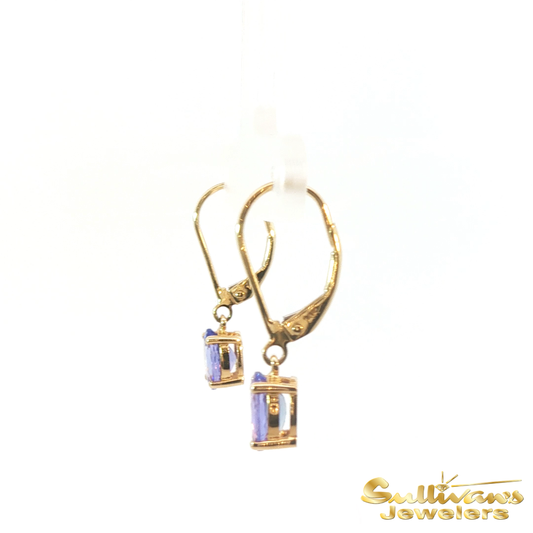 14K Yellow Gold Oval Tanzanite Drop Earrings