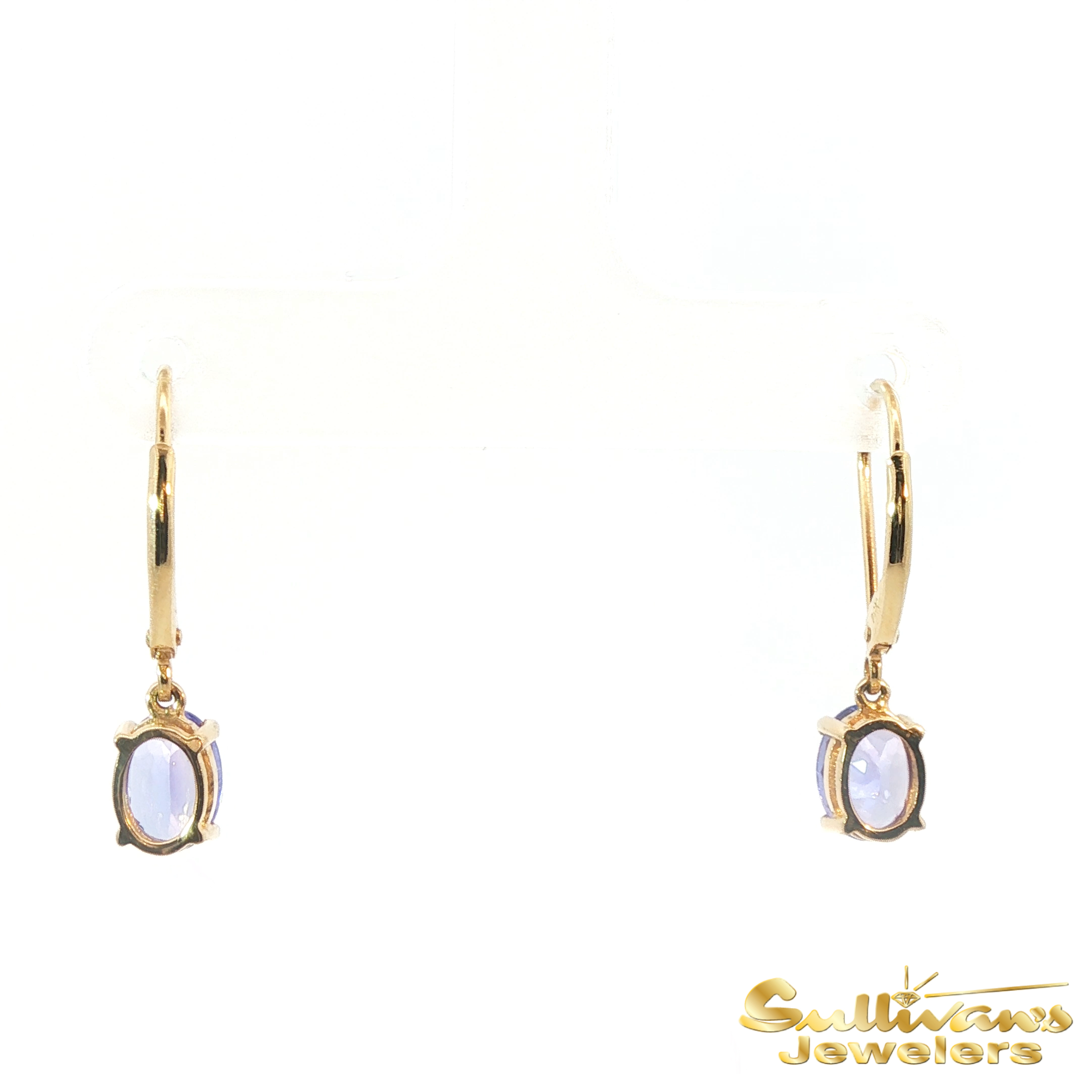 14K Yellow Gold Oval Tanzanite Drop Earrings