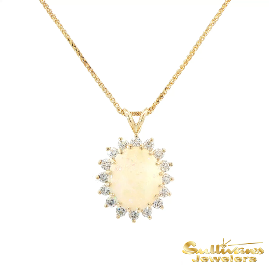 14K Yellow Gold Opal with Halo Pendant