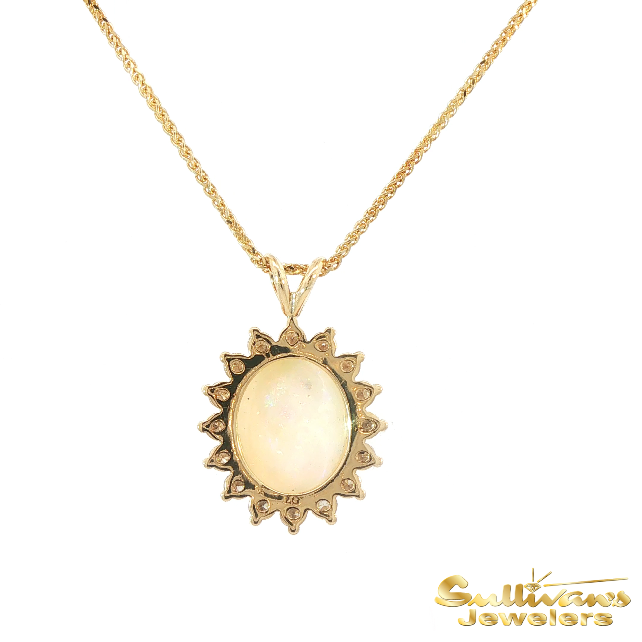 14K Yellow Gold Opal with Halo Pendant
