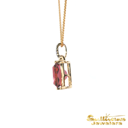 14K Yellow Gold Radiant Pink Tourmaline Pendant