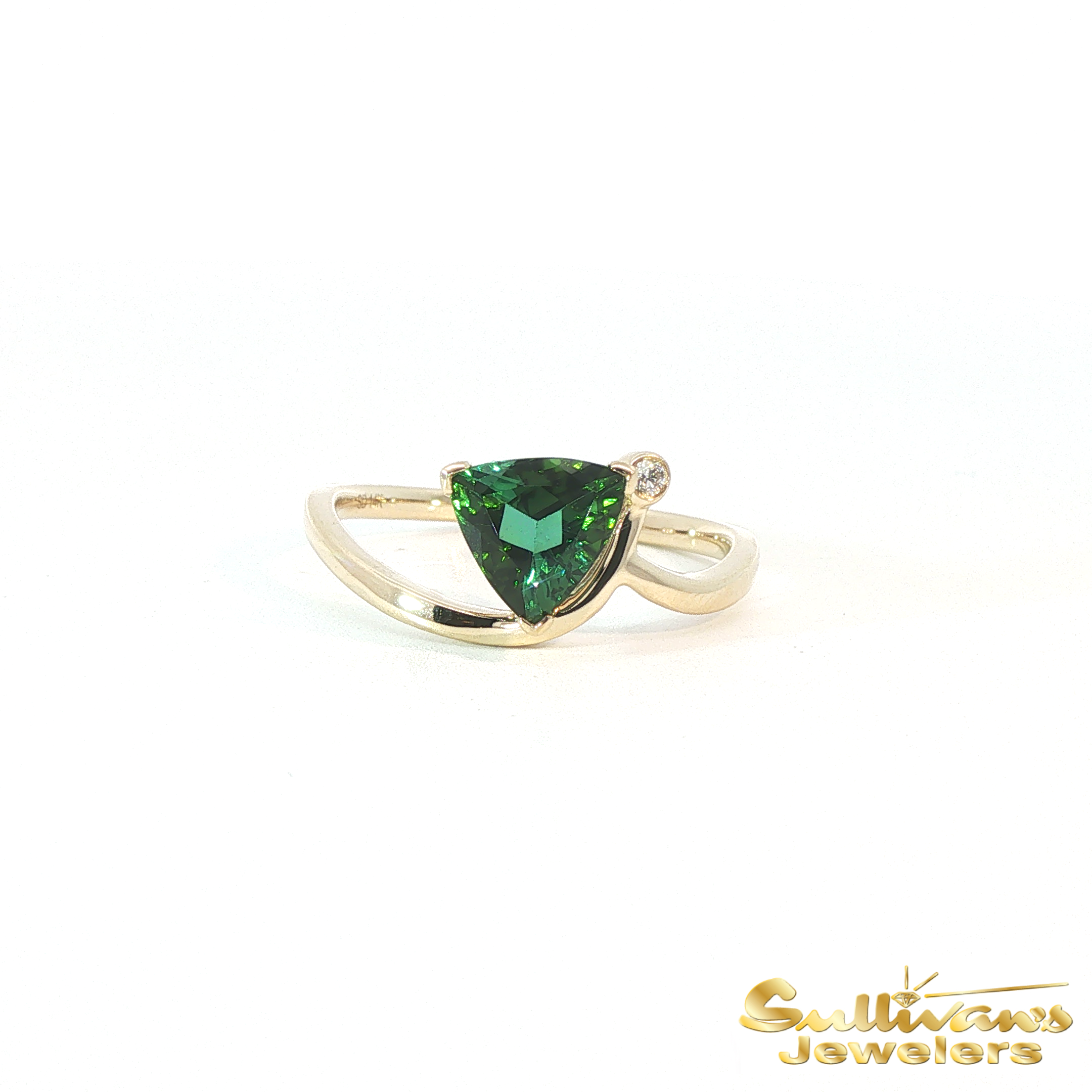 14K Yellow Gold Triangle Green Toumaline Ring