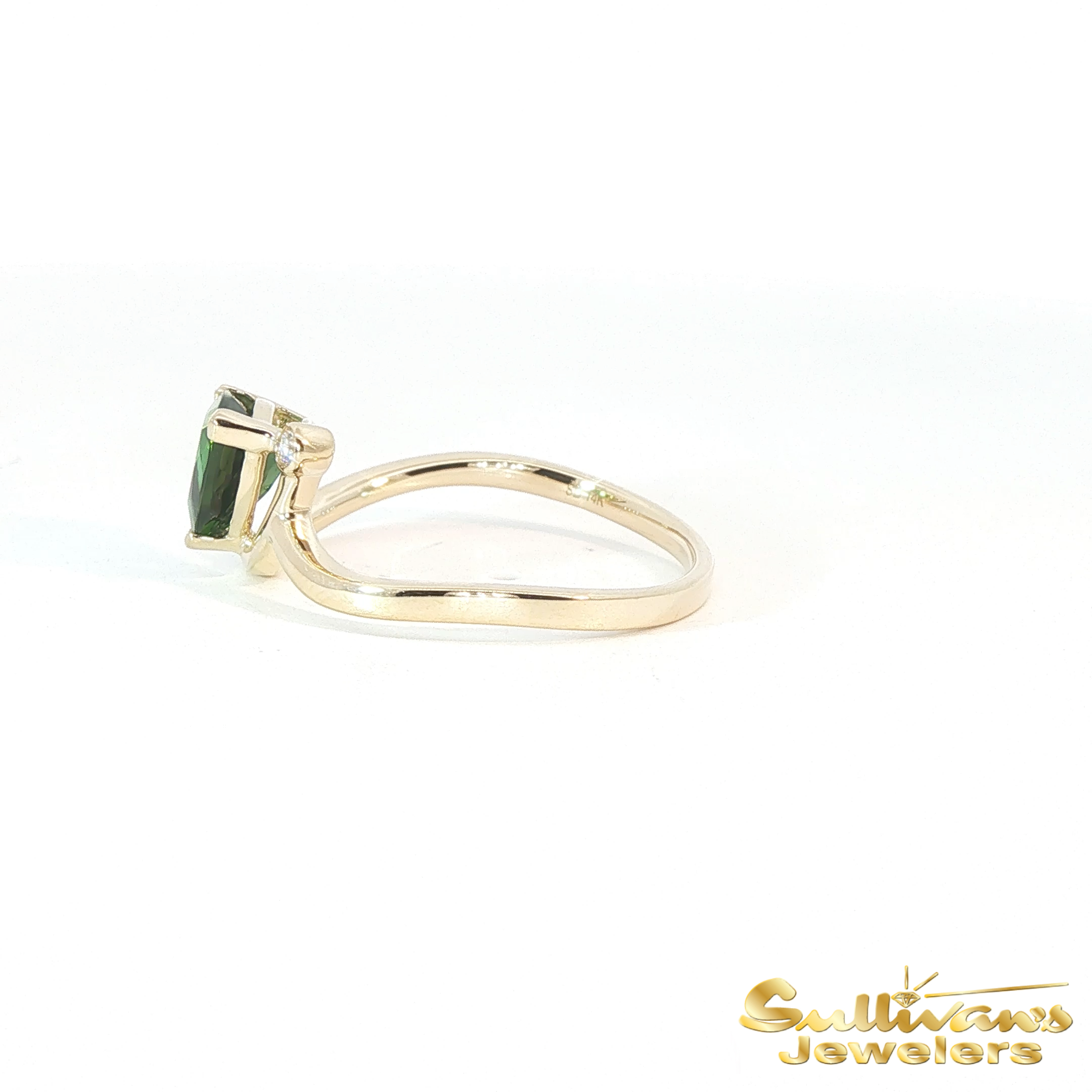 14K Yellow Gold Triangle Green Toumaline Ring