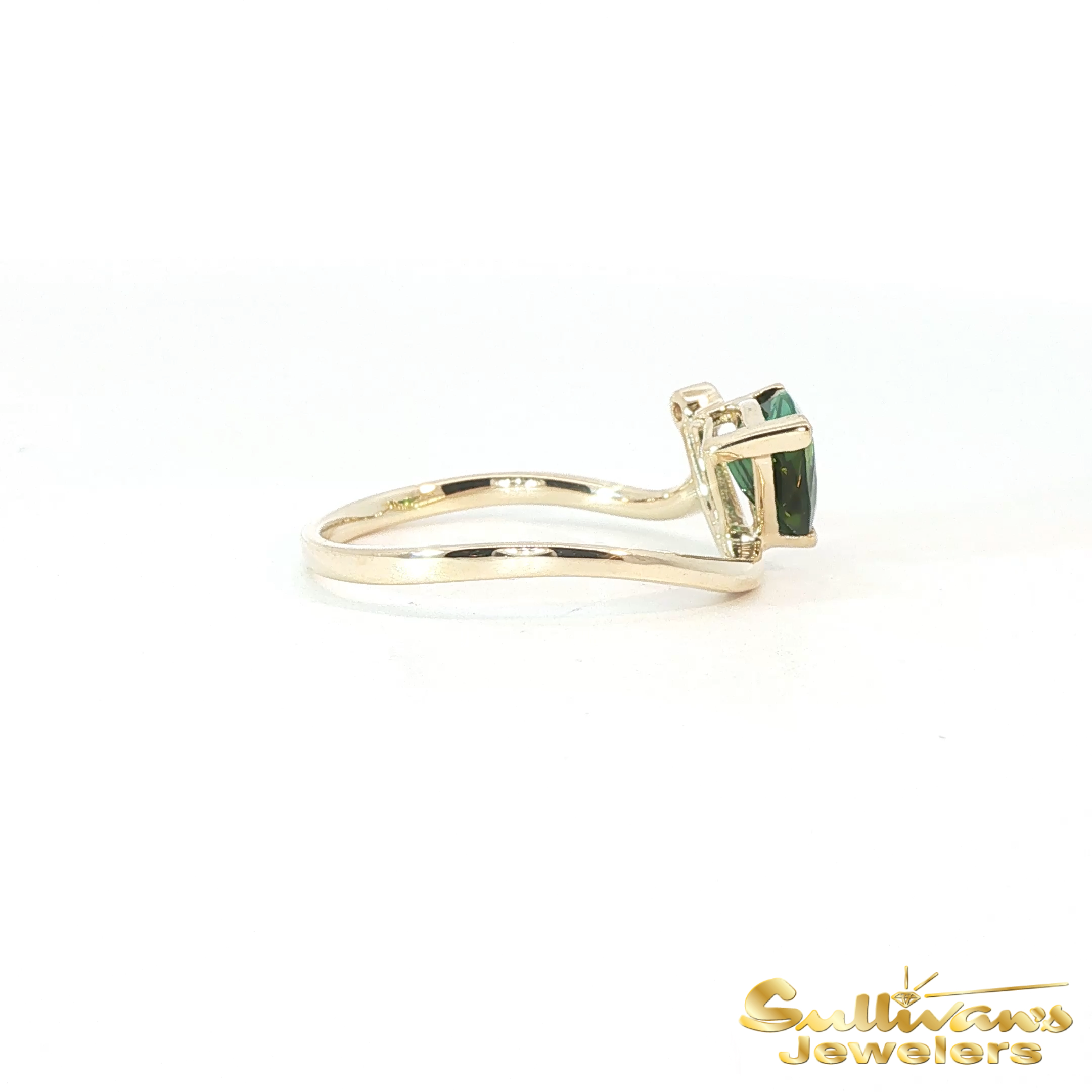14K Yellow Gold Triangle Green Toumaline Ring