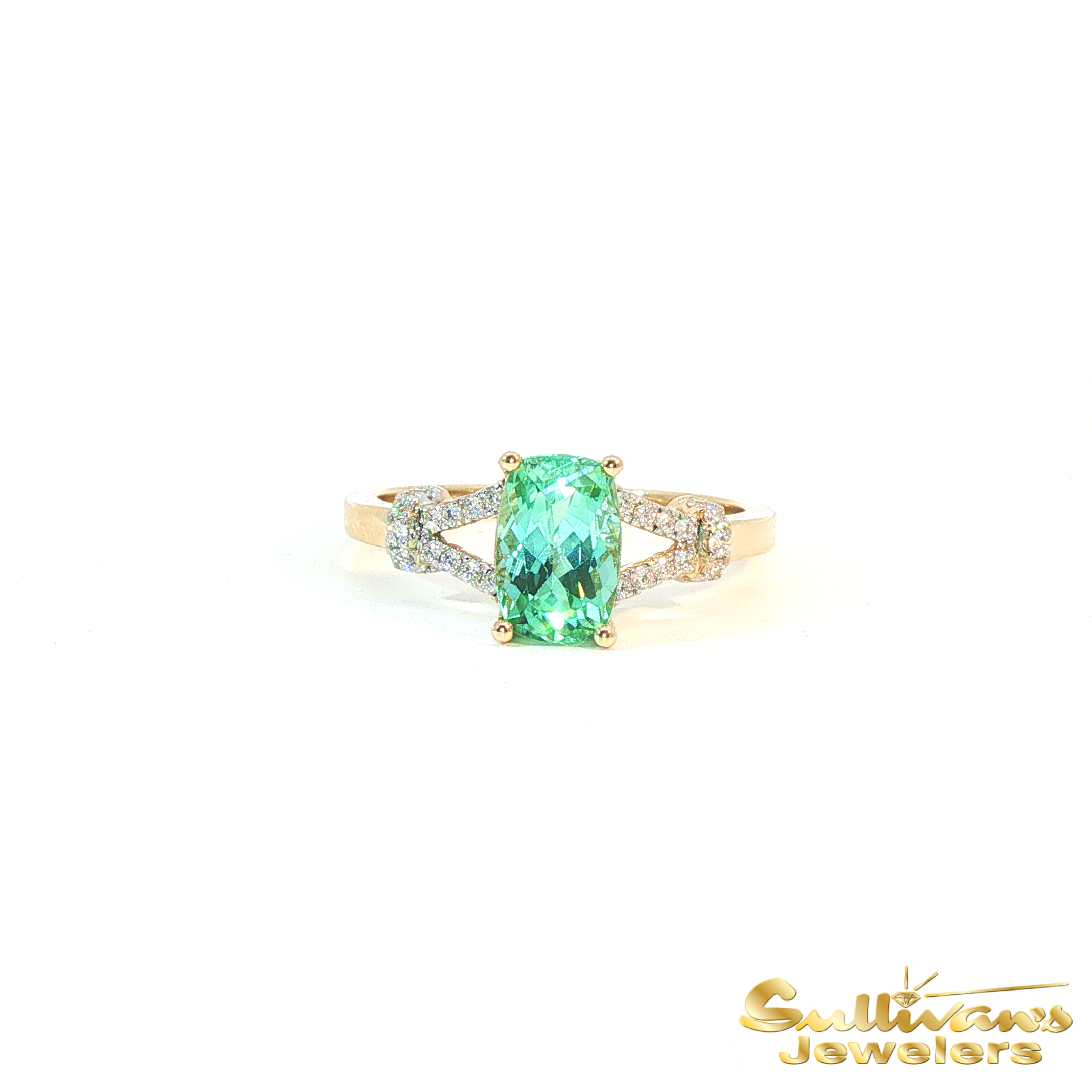 14K Yellow Gold Split Green Tourmaline Ring