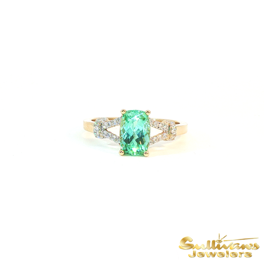 14K Yellow Gold Split Green Tourmaline Ring